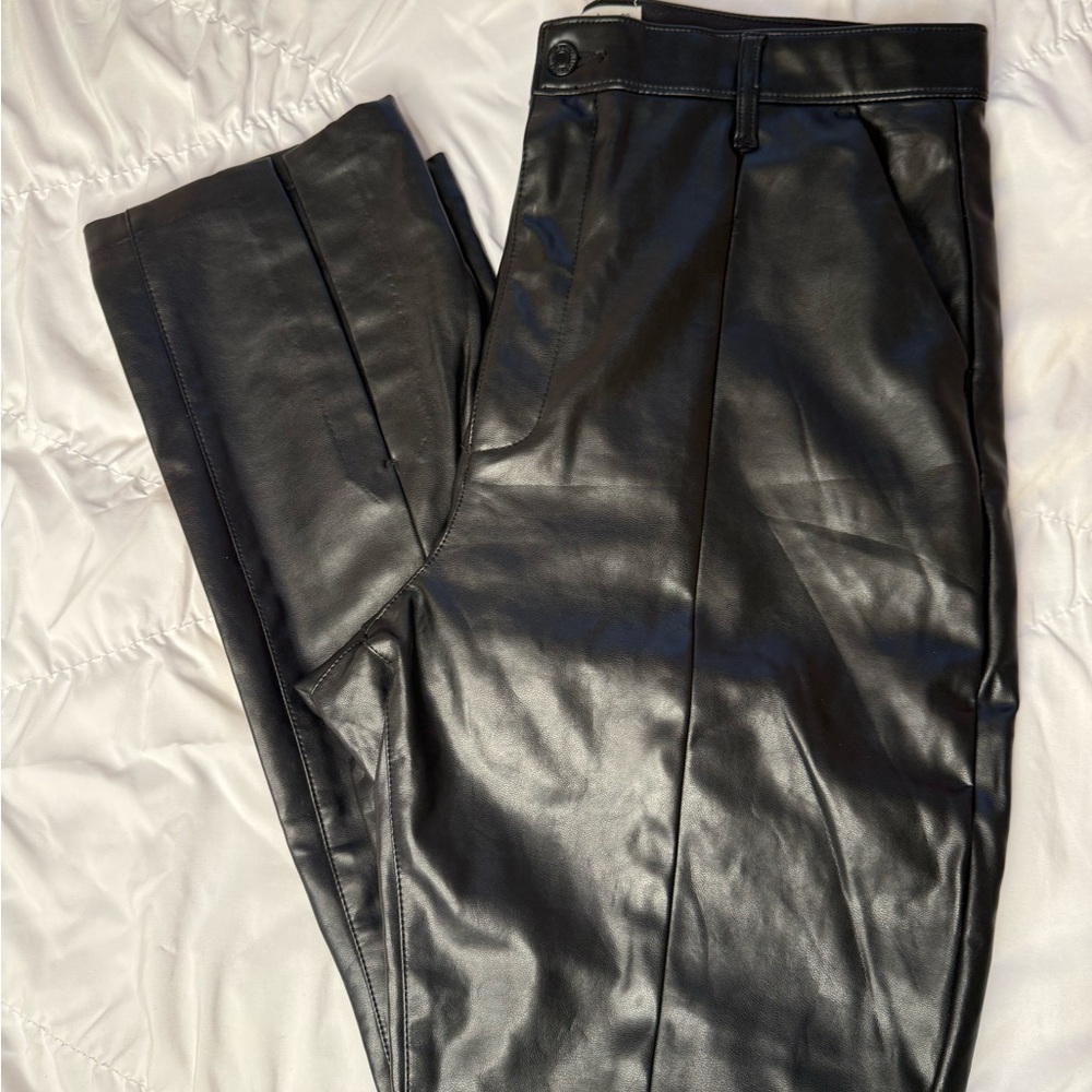Abercrombie & Fitch Black Faux Leather Ankle Slit Pants